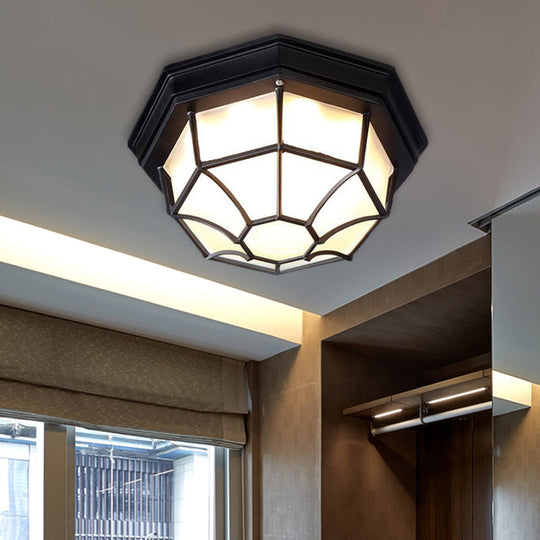 Opal Glass Octagonal Bedroom Flushmount Lodge With 1-Head Modern White/Black Finish Flush Mount Lamp