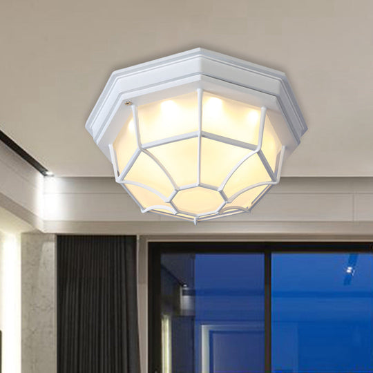 Opal Glass Octagonal Bedroom Flushmount Lodge With 1-Head Modern White/Black Finish Flush Mount Lamp