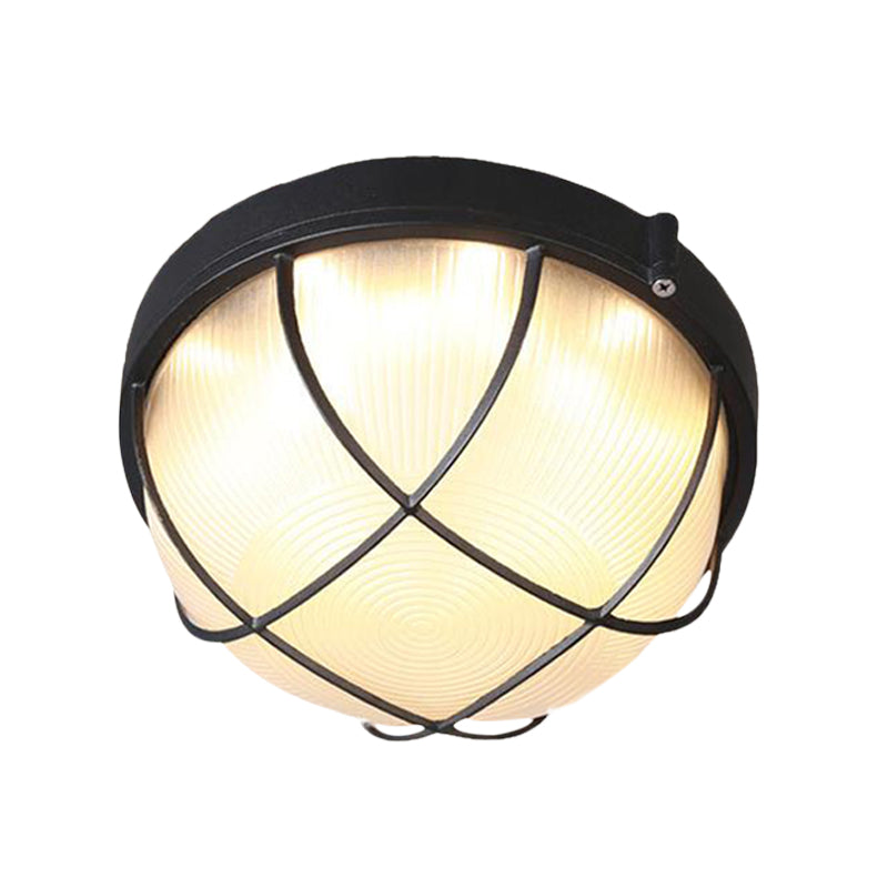 Farmhouse Flush Ceiling Lamp: 1-Light Dome Fixture Frosted Glass White/Black – Bedroom Lighting