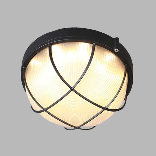 Farmhouse Flush Ceiling Lamp: 1-Light Dome Fixture Frosted Glass White/Black – Bedroom Lighting