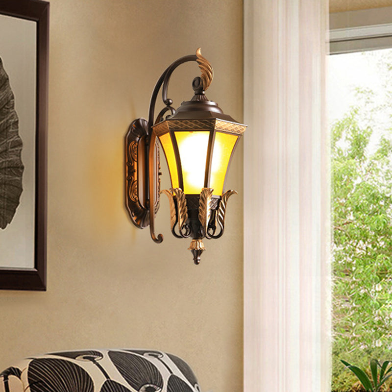 Farmhouse Metal Wall Mount Sconce: Dark Coffee 1-Head Lamp For Corners