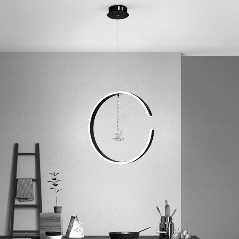 Modern Acrylic Led Pendant Light Kit With Bird Crystal Droplet - Black/White