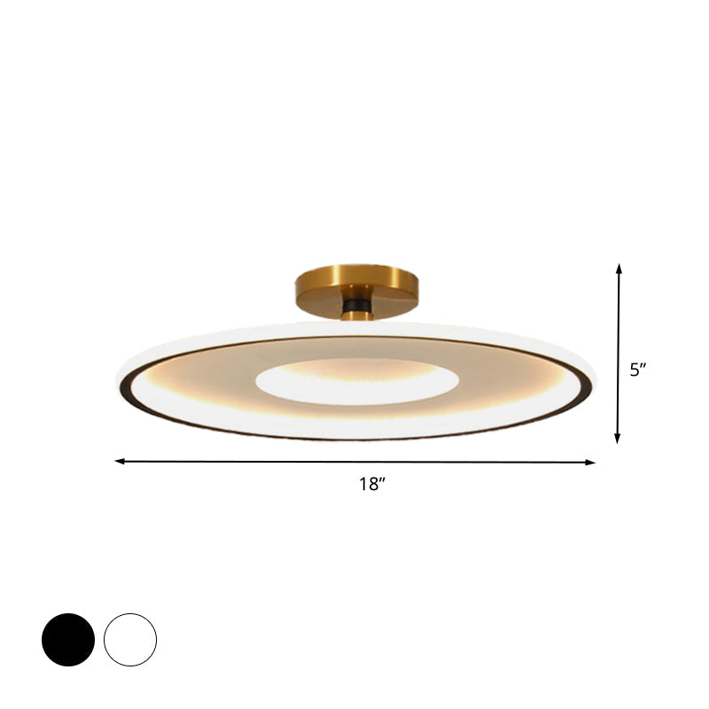 Sleek Acrylic Led Close To Ceiling Light In White/Gold Or Black/Gold 18’/21.5’ Dia