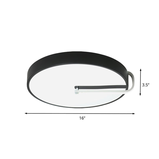 Modern Black Metal Led Drum Flush Mount Ceiling Lamp 16/19.5 Wide - Perfect For Bedroom Lighting