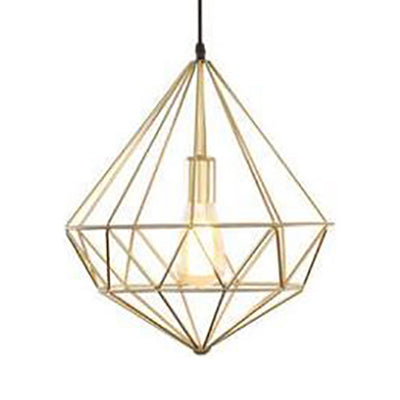 Modern Style Gold Metallic Prism Cage Pendant Light With Adjustable Cord - 1-Light Suspension Lamp