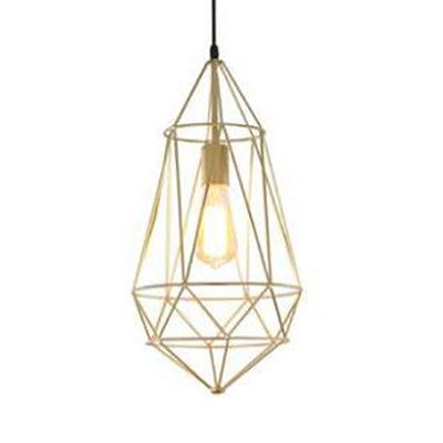 Modern Style Gold Metallic Prism Cage Pendant Light With Adjustable Cord / A