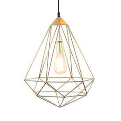 Modern Style Gold Metallic Prism Cage Pendant Light With Adjustable Cord / C