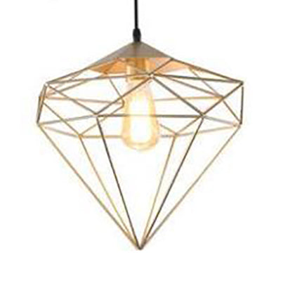 Modern Style Gold Metallic Prism Cage Pendant Light With Adjustable Cord / B
