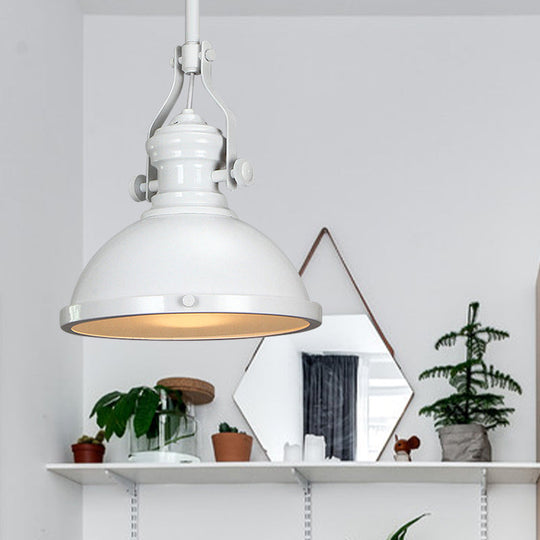 Vintage Metallic Dome Pendant Light - Black/White/Purple Finish With Glass Diffuser