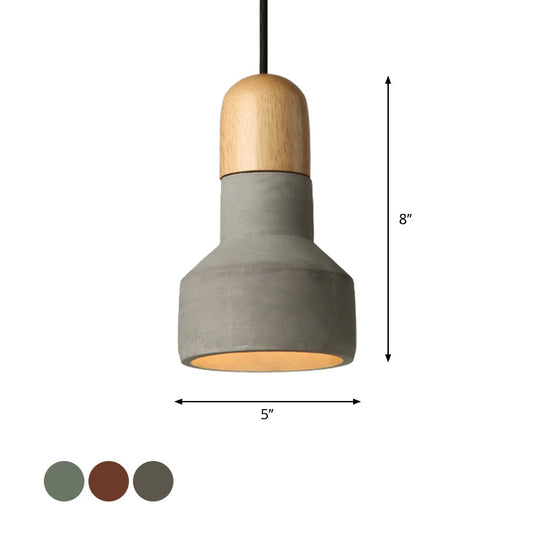 Industrial Style Cement Pendant Light - Barn Bulb Gray/Green/Red Hanging Cord