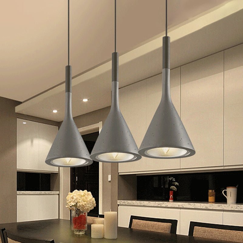 Industrial Hanging Pendant Lamp With Funnel Shade - Black/Grey Aluminum And Concrete Ceiling Light