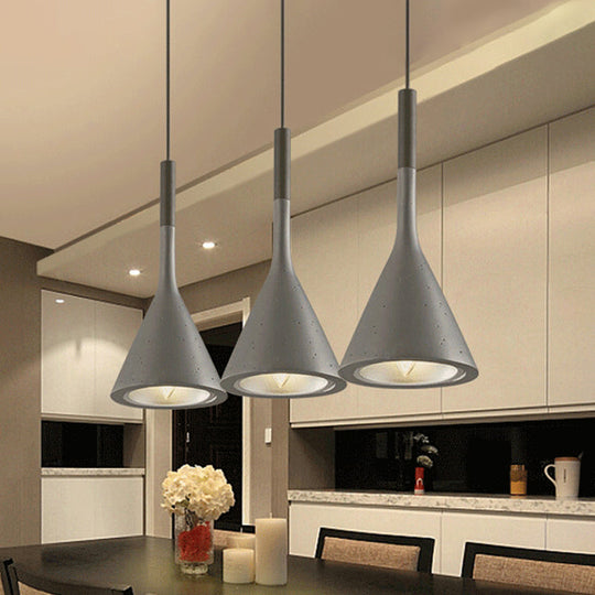 Industrial Hanging Pendant Lamp With Funnel Shade - Black/Grey Aluminum And Concrete Ceiling Light