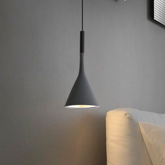 Industrial Hanging Pendant Lamp With Funnel Shade - Black/Grey Aluminum And Concrete Ceiling Light