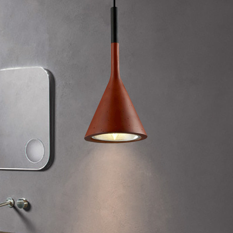 Industrial Hanging Pendant Lamp With Funnel Shade - Black/Grey Aluminum And Concrete Ceiling Light