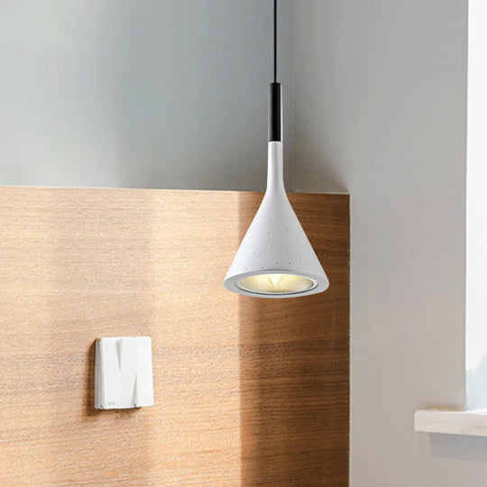 Industrial Hanging Pendant Lamp With Funnel Shade - Black/Grey Aluminum And Concrete Ceiling Light