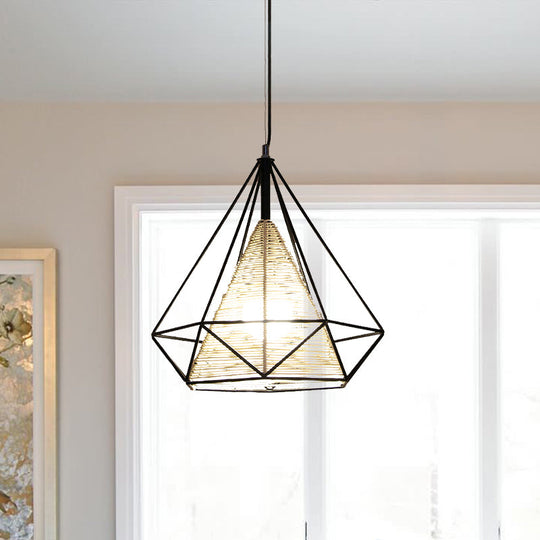 Modern Beige Diamond Rattan Hanging Pendant Light - Available In 15 18 And 19.5 Width Ideal For