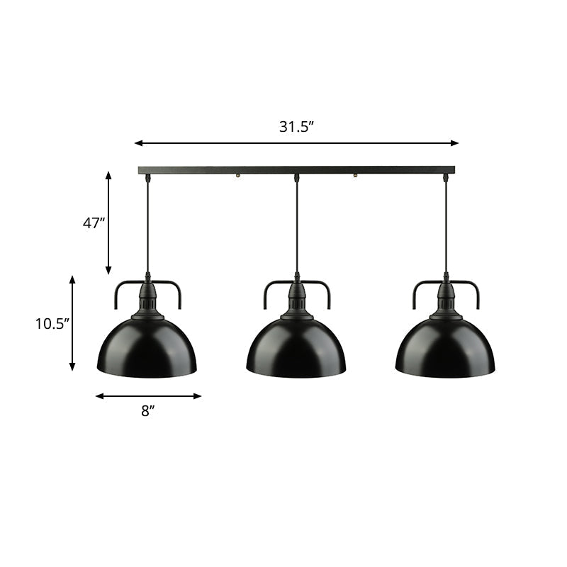 Dome Pendant Light - Loft Style Black Metal Ceiling Fixture With Linear/Round Canopy And Handle 3