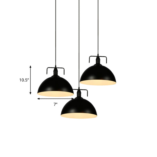 Dome Pendant Light - Loft Style Black Metal Ceiling Fixture With Linear/Round Canopy And Handle 3