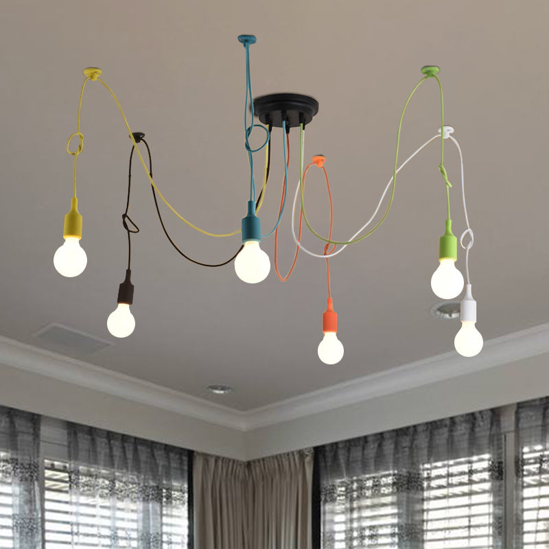 Industrial Style Multi Color Swag Pendant Light Fixture - 6 Lights Restaurant Hanging Lamp (Black