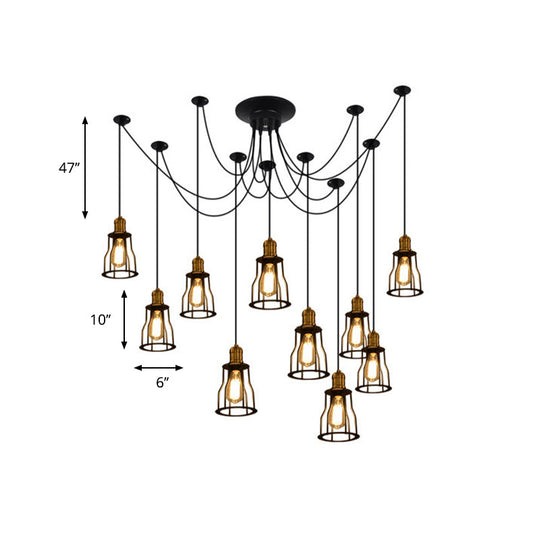 Stylish Vintage Metal Swag Pendant Lamp With Wire Guard - Black