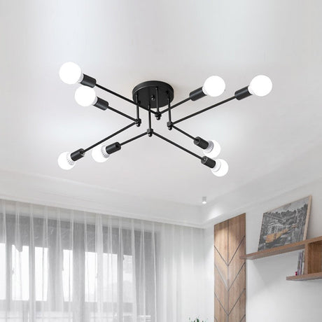 Vintage Style Starburst Metallic Ceiling Chandelier - 6/8 Lights Black Semi-Mount Lighting For