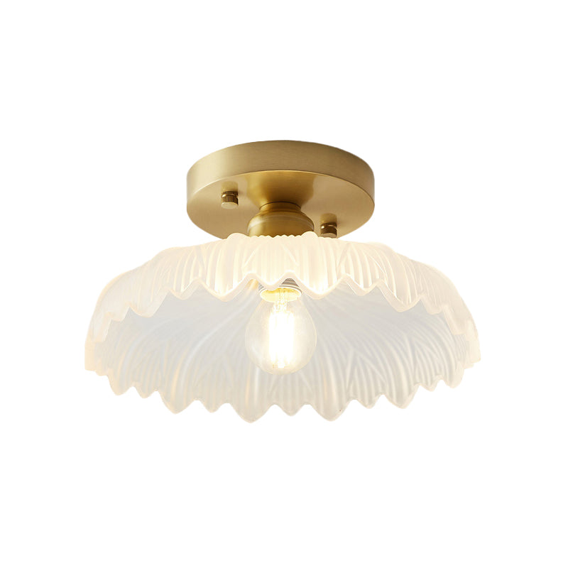 Industrial Semi Flush Ceiling Light With Clear Textured Glass Shade