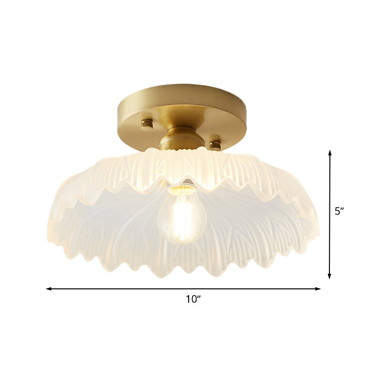 Industrial Semi Flush Ceiling Light With Clear Textured Glass Shade