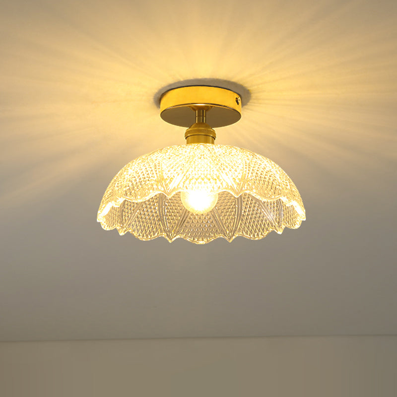 Industrial Semi Flush Ceiling Light With Clear Textured Glass Shade