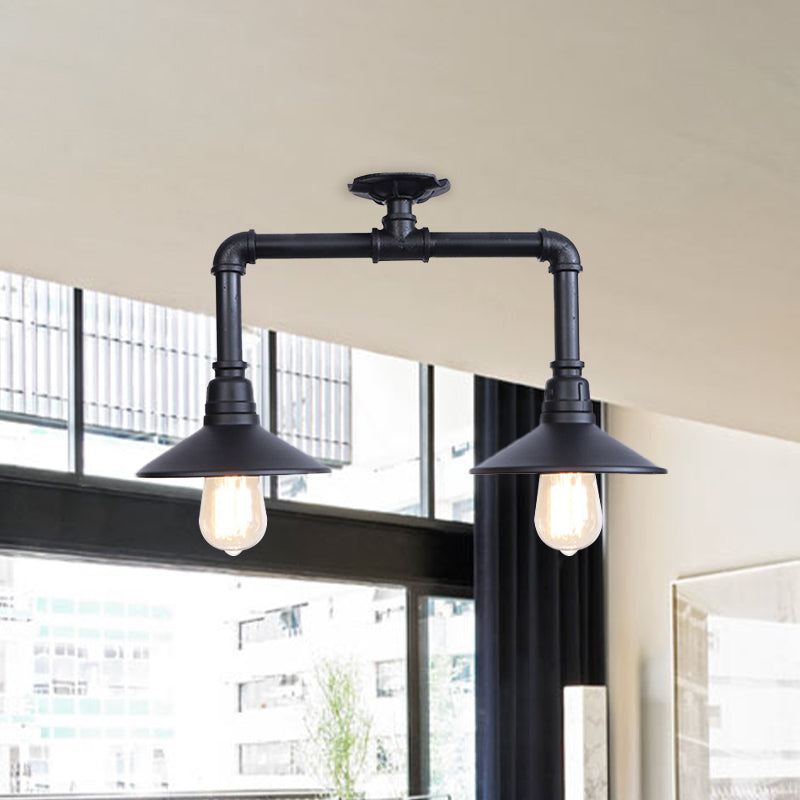 Industrial Matte Black Metallic Semi Flush Ceiling Light Fixture For Balcony - 2 - Light Saucer