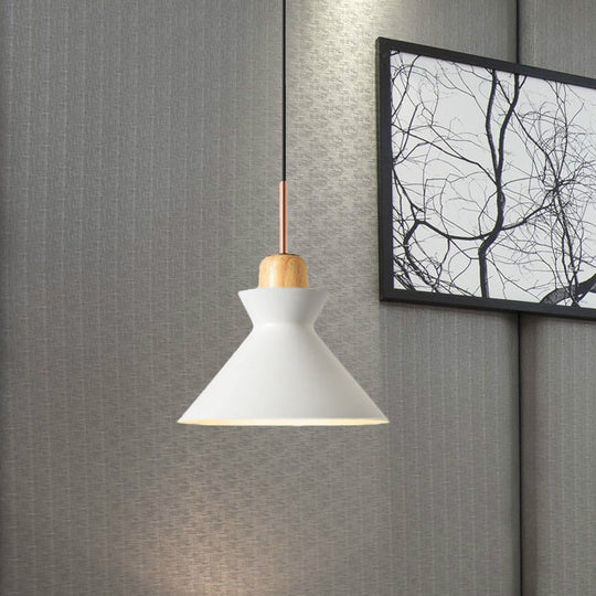 Stylish Nordic Conic Pendant Lamp - 1 Bulb Metal & Wood Lighting In Grey/White For Living Room