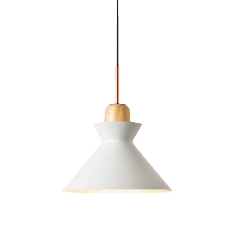 Stylish Nordic Conic Pendant Lamp - 1 Bulb Metal & Wood Lighting In Grey/White For Living Room