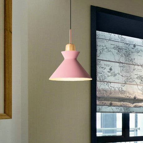 Stylish Nordic Conic Pendant Lamp - 1 Bulb Metal & Wood Lighting In Grey/White For Living Room