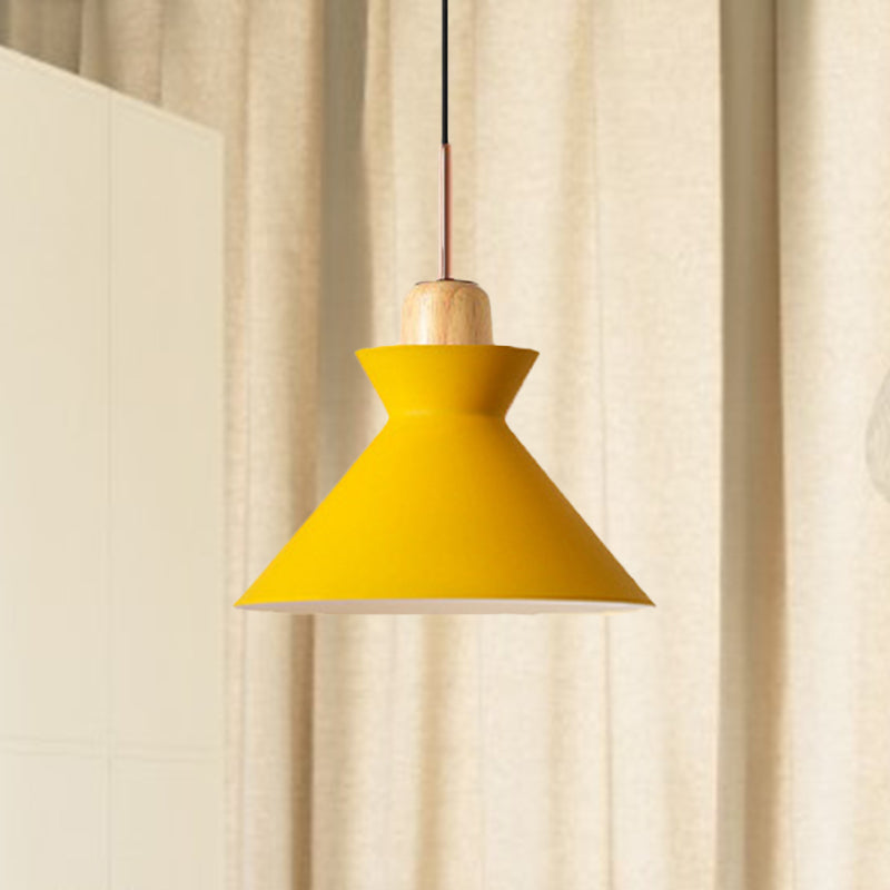 Stylish Nordic Conic Pendant Lamp - 1 Bulb Metal & Wood Lighting In Grey/White For Living Room