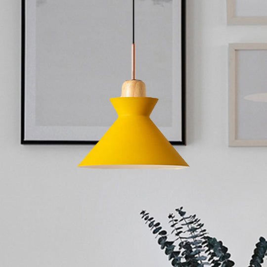 Stylish Nordic Conic Pendant Lamp - 1 Bulb Metal & Wood Lighting In Grey/White For Living Room