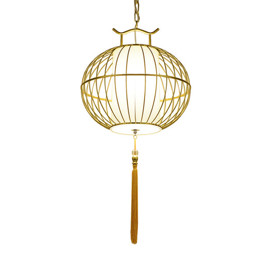 Chinese Style Hanging Pendant Light With Bamboo Shade - Black/Gold Lantern Ceiling Indoor Use