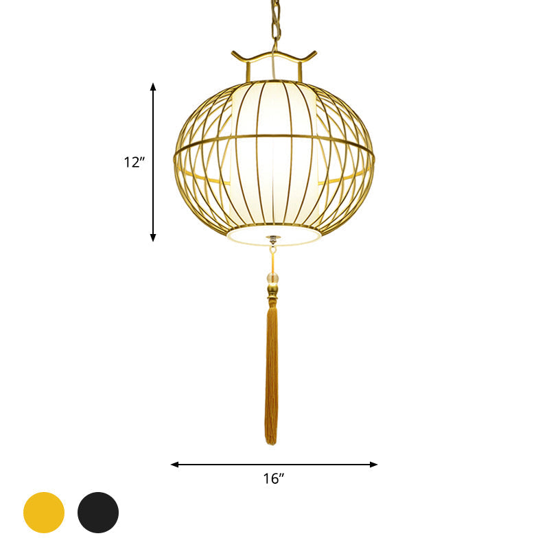 Chinese Style Hanging Pendant Light With Bamboo Shade - Black/Gold Lantern Ceiling Indoor Use