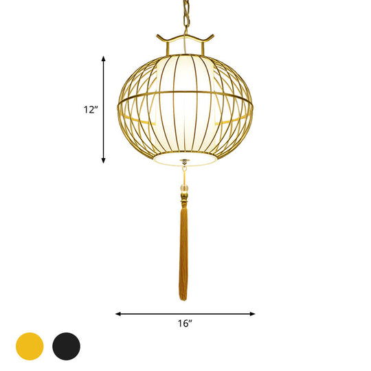 Chinese Style Hanging Pendant Light With Bamboo Shade - Black/Gold Lantern Ceiling Indoor Use