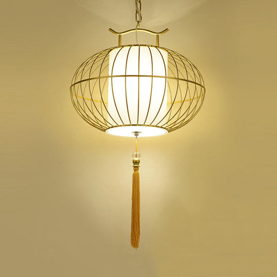 Chinese Style Hanging Pendant Light With Bamboo Shade - Black/Gold Lantern Ceiling Indoor Use