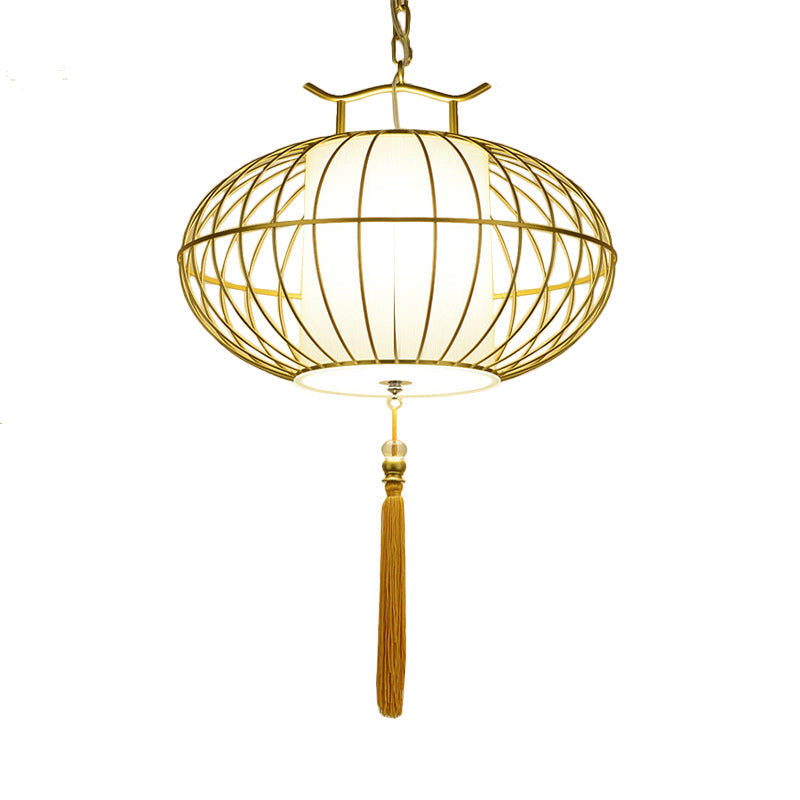 Chinese Style Hanging Pendant Light With Bamboo Shade - Black/Gold Lantern Ceiling Indoor Use
