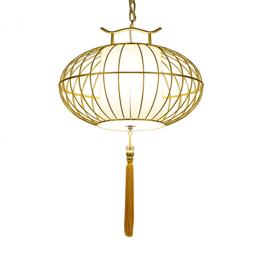 Chinese Style Hanging Pendant Light With Bamboo Shade - Black/Gold Lantern Ceiling Indoor Use