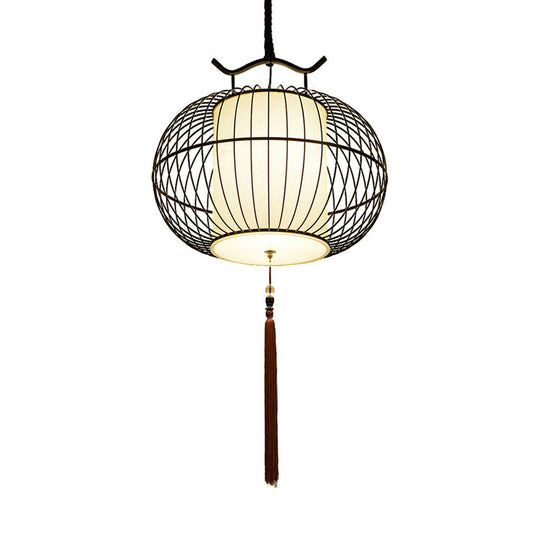 Chinese Style Hanging Pendant Light With Bamboo Shade - Black/Gold Lantern Ceiling Indoor Use