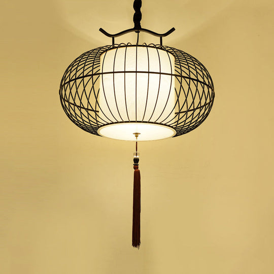 Chinese Style Hanging Pendant Light With Bamboo Shade - Black/Gold Lantern Ceiling Indoor Use