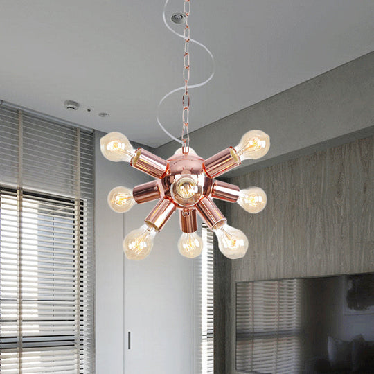 Retro Style Rose Gold Starburst Chandelier With 6/9 Lights - Perfect For Restaurants