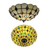 Retro Style Stained Glass Ceiling Light - Wide Bowl Design 12/16/19.5-Inch Flushmount