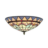 Stained Glass Bowl Flush Mount Ceiling Light - Lodge Style 1/2/4 Blue/Light Blue 12/16/19.5 Width /