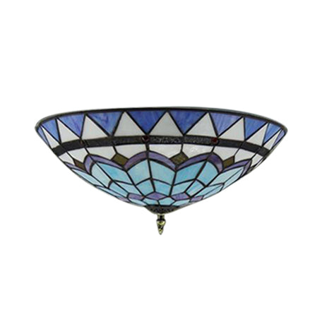 Stained Glass Bowl Flush Mount Ceiling Light - Lodge Style 1/2/4 Blue/Light Blue 12’/16’/19.5’ Width