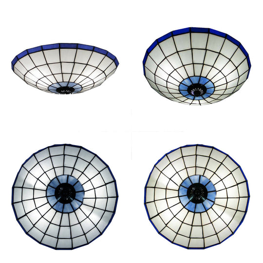 Stained Glass Round Ceiling Light Lodge Fixture - 12/16/19.5 Flush Mount Orange/Blue Bedroom