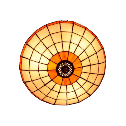 Stained Glass Round Ceiling Light Lodge Fixture - 12’/16’/19.5’ Flush Mount Orange/Blue