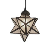 Tiffany Style Star Pendant Light For Dining Room - 8/12 Textured White/Clear Glass Shade Stainless
