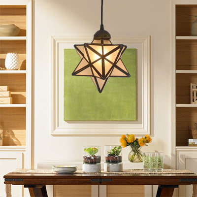 Tiffany Style Textured White/Clear Star Pendant Light - 8’/12’ Stainless Glass Dining Room